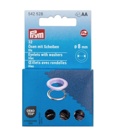 Ösen mit Scheiben, 8mm, lila/silberfarbig (32 Stück)