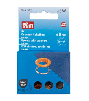 Ösen mit Scheiben, 8mm, orange/silberfarbig (32 Stück)