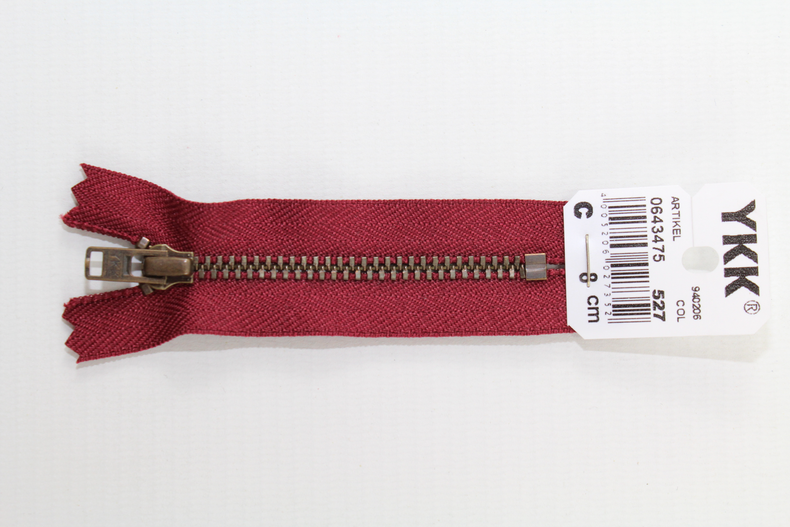 YKK Reissverschluss altmessing 8cm, nicht teilbar, weinrot, Farb.-Nr.: 527