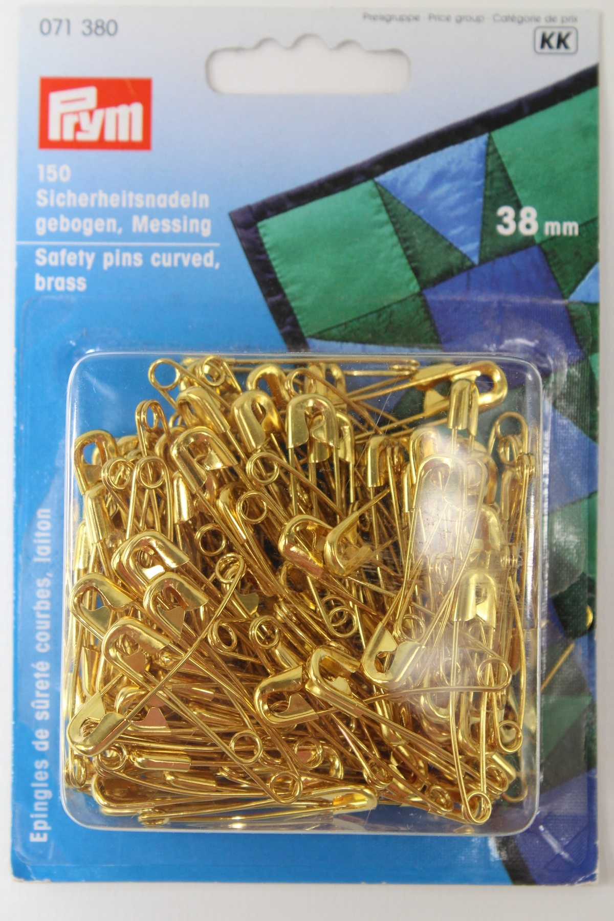 150 Sicherheitsnadeln gebogen, Messing 38mm